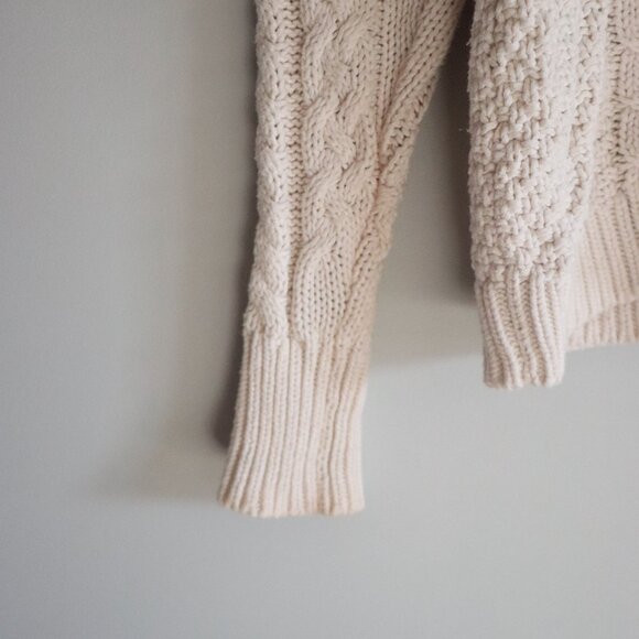 Aerie Womens White Sz S Cable Knit Crewneck Pullover Long Sleeve Ribbed Sweater - Picture 6 of 12